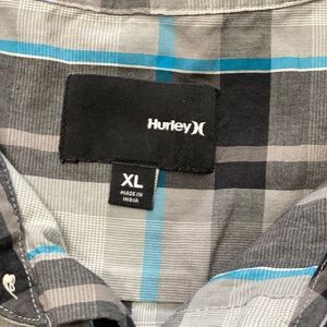 Hurley Men's Plaid  Dress Shirt - Black, Gray, Teal- Short sleeve- Button up